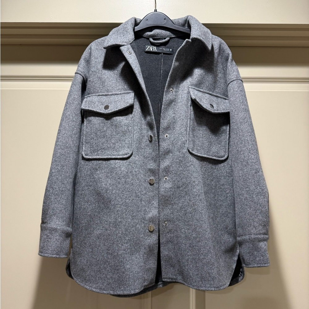 Zara Gray Wool-Blend Oversized Shacket